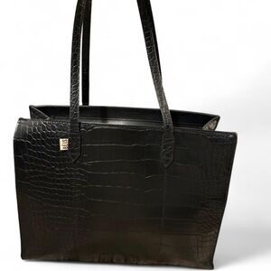 BEIS Travel and Work structured vegan leather snakeskin tote bag & inner pouch
